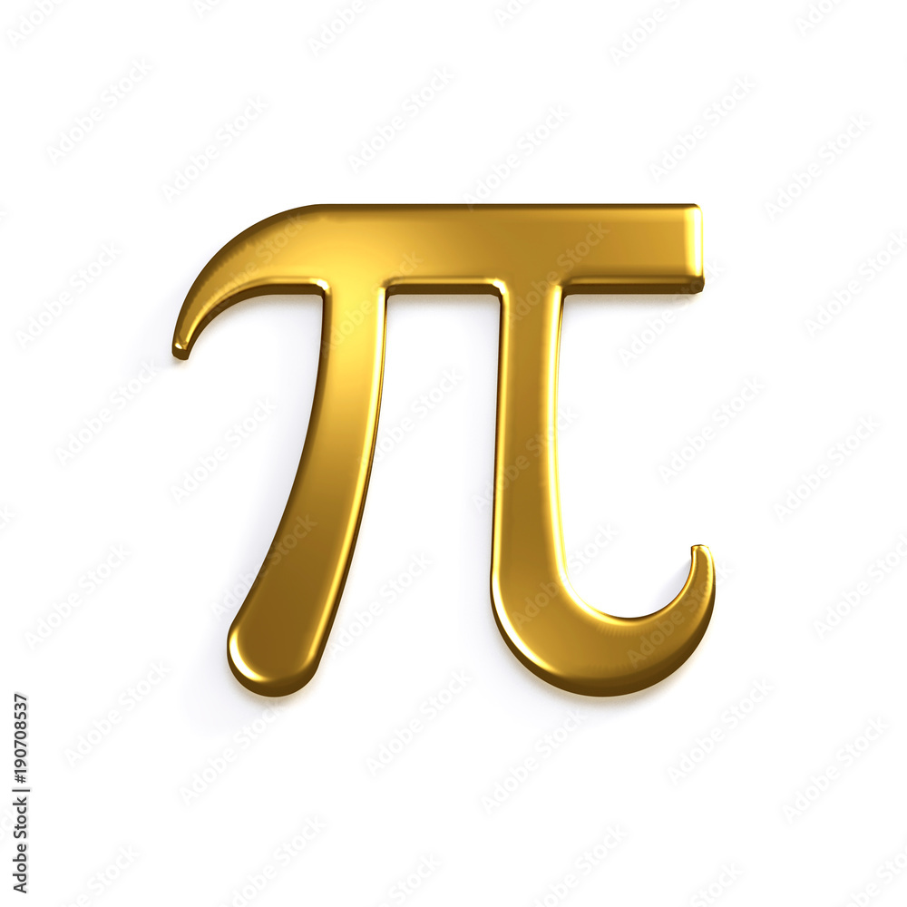 Pi Number Gold Mathematical Symbol. 3D Render Illustration - obrazy, fototapety, plakaty 