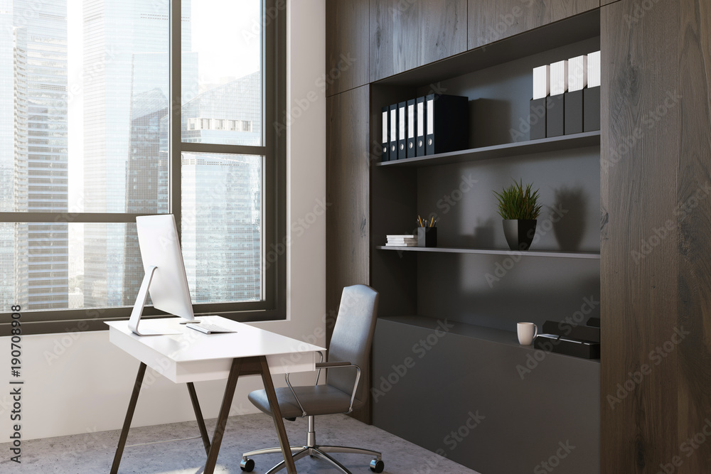 Fototapeta premium Dark wood office workplace side