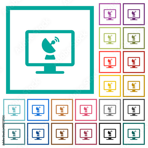 Remote desktop flat color icons with quadrant frames