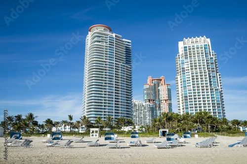 Bright scenic morning view of the Miami skyline from South Beach © lazyllama