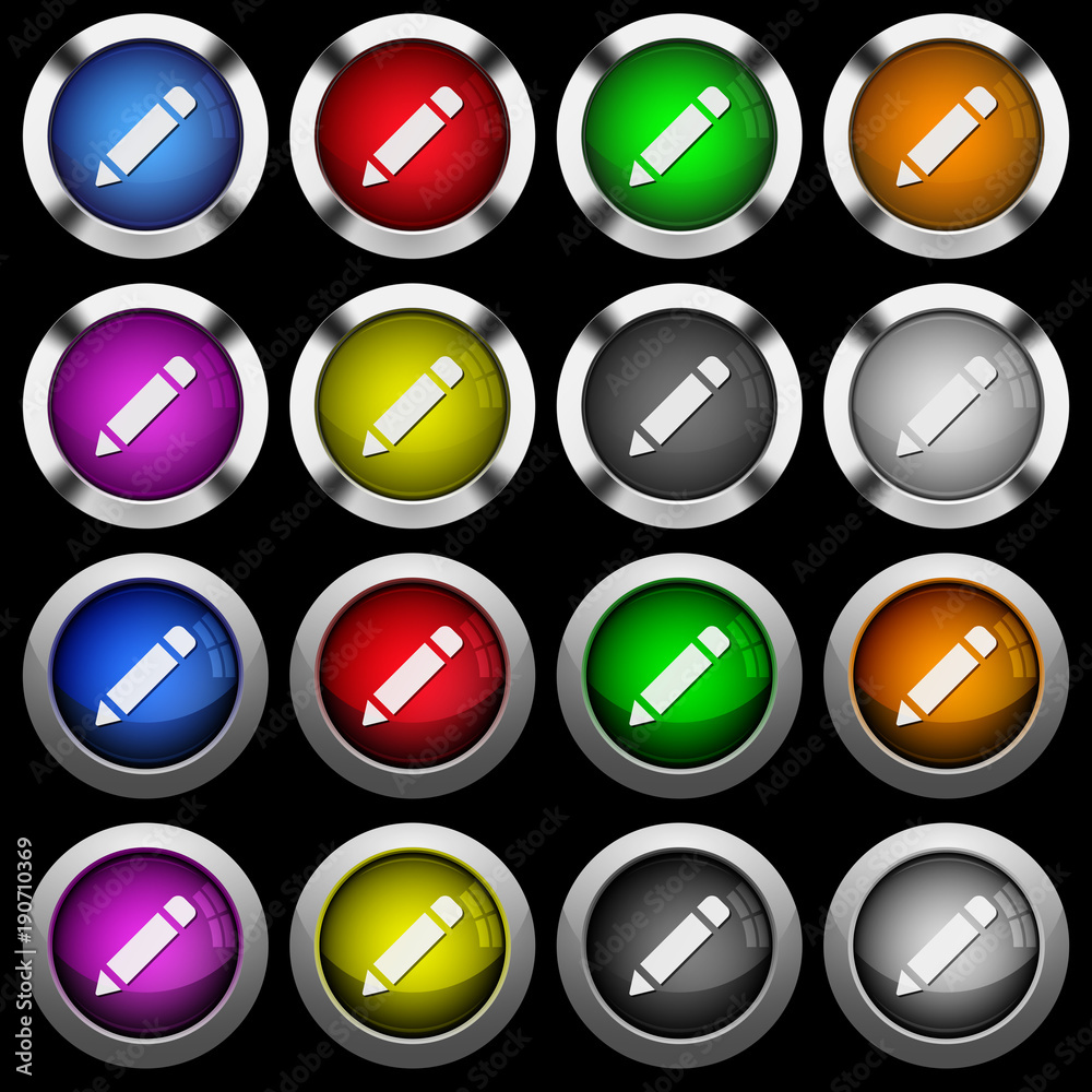 Single pencil with rubber white icons in round glossy buttons on black background Single pencil with rubber white icons in round glossy buttons on black background