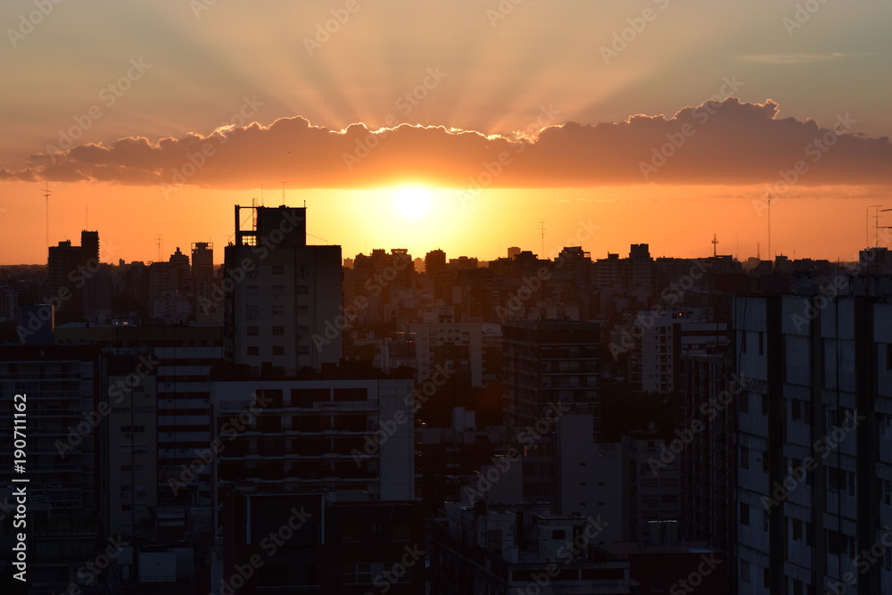 sundown in the city of Buenos Aires, Belgrano neighborhood, Argentina