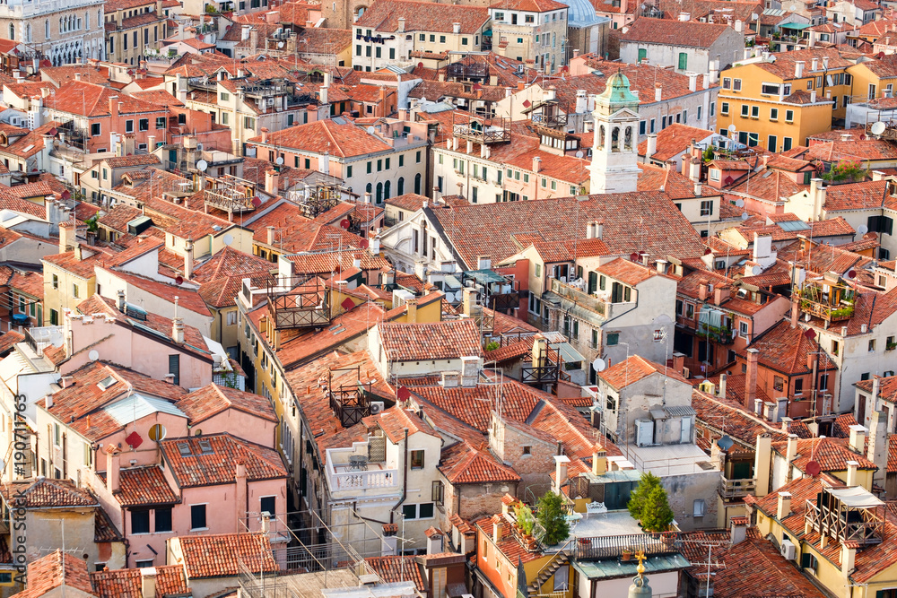 Aerial view of the old medieval city of Venice in Italy