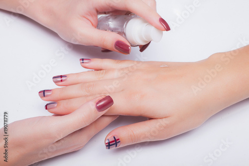 Manicure in beauty salon. SPA procedure  macro shot.  