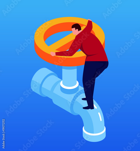Businessman controls the valve