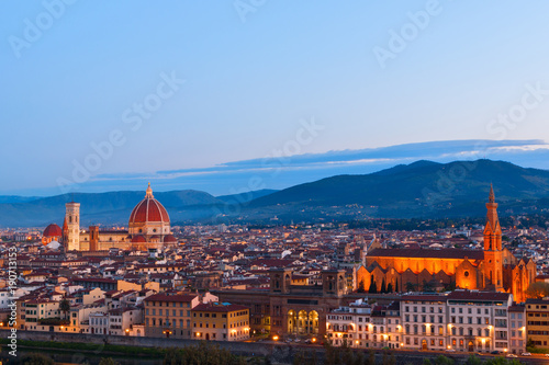 Beautiful views and peace of Florence cityscape in the background Cathedral Santa Maria del Fiore at sunset