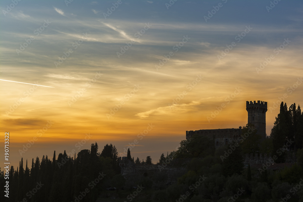 vincigliata castle at sunset