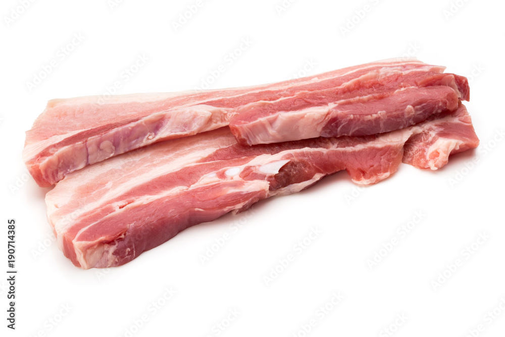 Meat pork slices isolated on the white background.