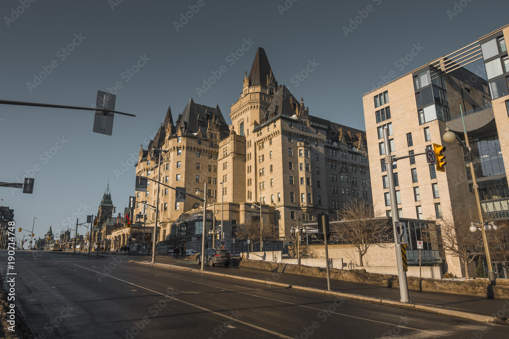 OTTAWA, ONTARIO / CANADA - JANUARY 28  2018: PARLIAMENT BUILDINGS IN DOWNTOWN OF OTTAWA