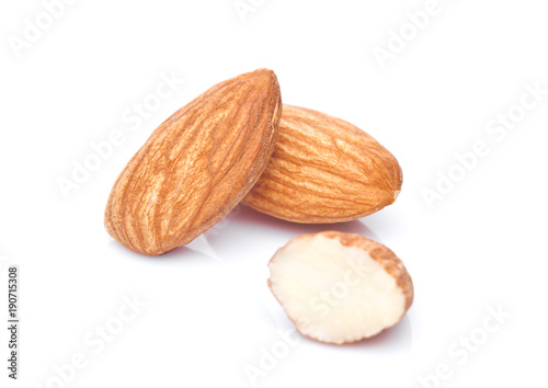 Healthy almonds nuts macro on white