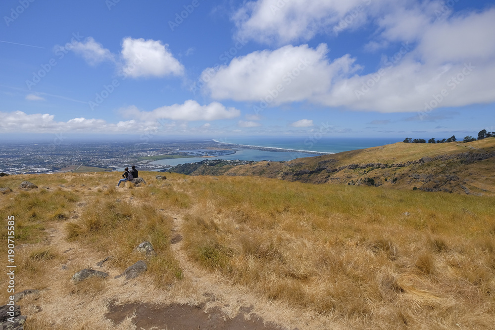 Beautiful scenery from Christchurch Gondola Station at the top of Port Hills, Christchurch, Canterbury, New Zealand.