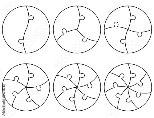 Template for infographics, a circle divided into sectors by puzzle elements, vector set round puzzles for infographics