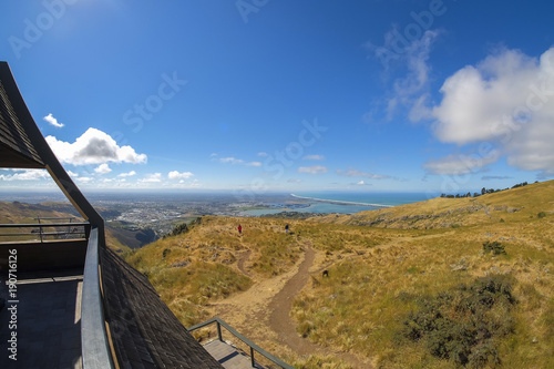 Beautiful scenery from Christchurch Gondola Station at the top of Port Hills, Christchurch, Canterbury, New Zealand.