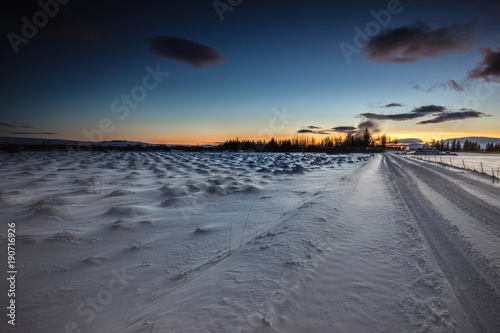 Winter Snow Sunset Field