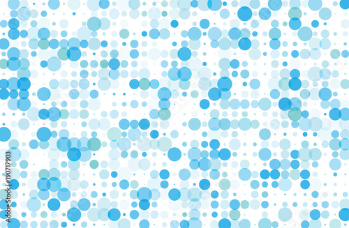 Dotted background with circles, dots, point different size, scale. Halftone pattern. Blue color 