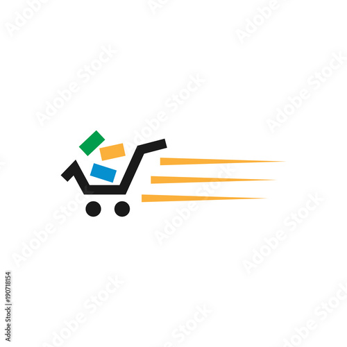 Fast shopping cart retail logo design template vector