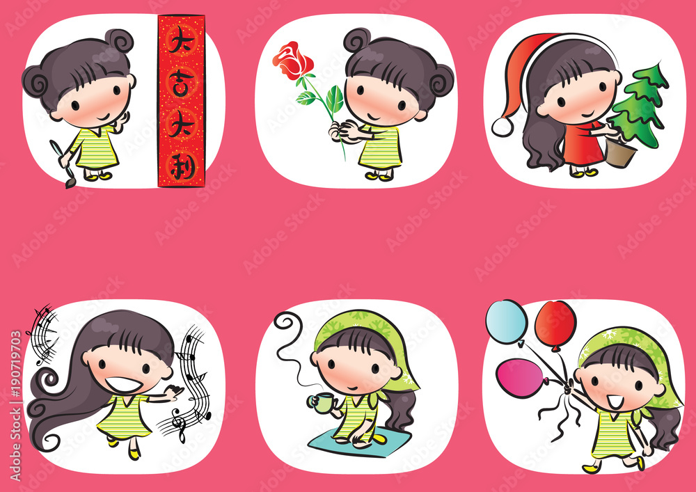 cartoon girl set cartoon girl set