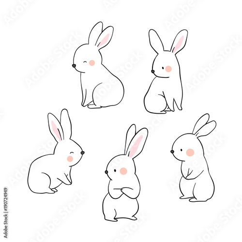 Vector illustration character design collection outline of cute rabbit Draw doodle cartoon style