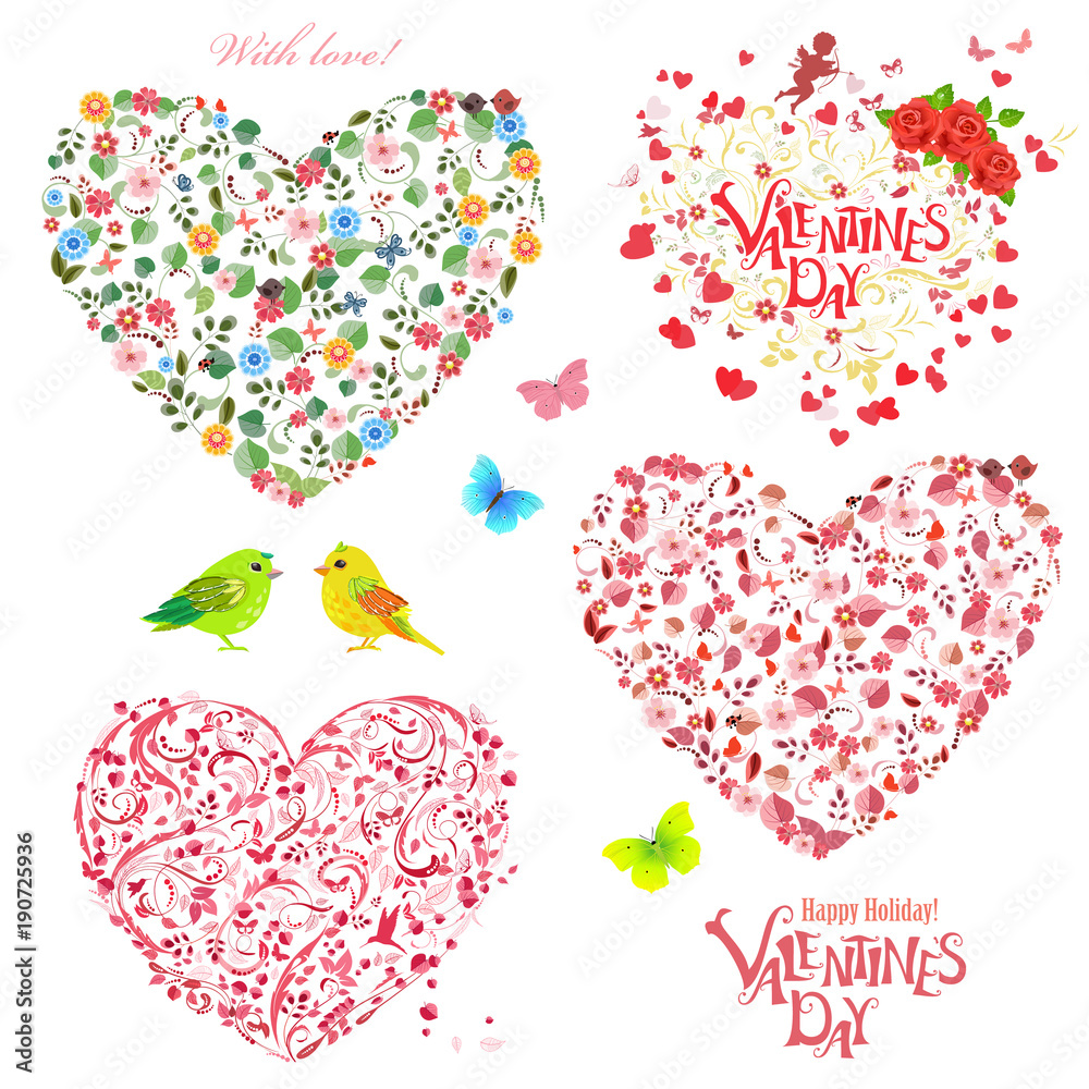 collection of floral hearts with tiny flowers for your design