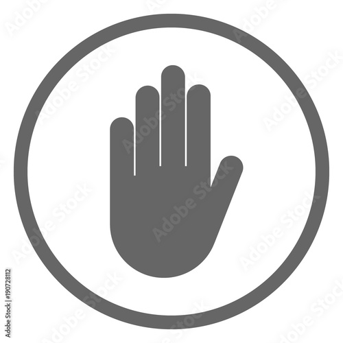 NO ENTRY sign in circle. STOP HAND icon. Vector.