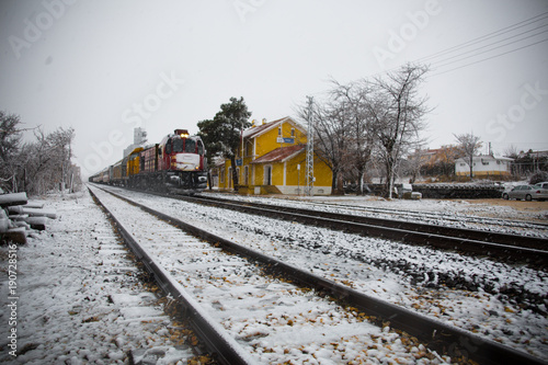 image of a traveler's snowy railway