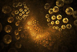 Abstract gold bubbles on black background. Digital fractal art. 3D rendering.