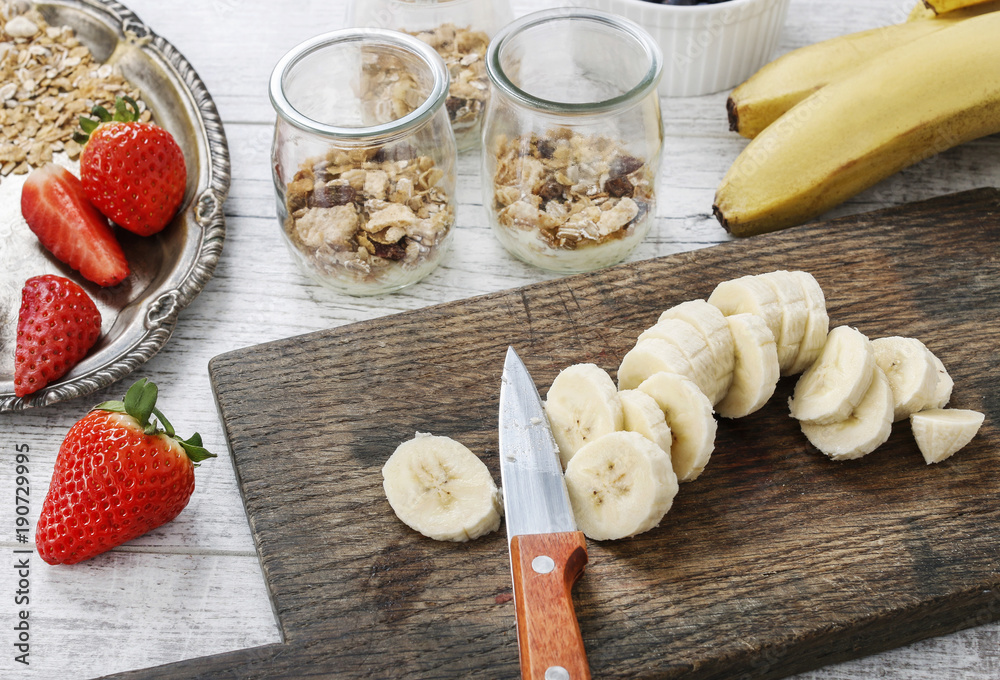 Sliced banana on wood