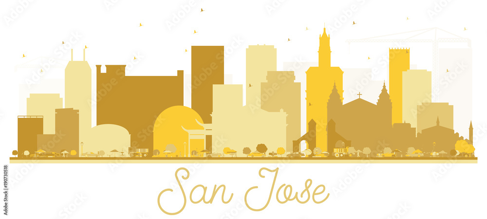 San Jose California USA City Skyline Golden Silhouette.
