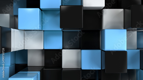 Wall of white  black and blue cubes