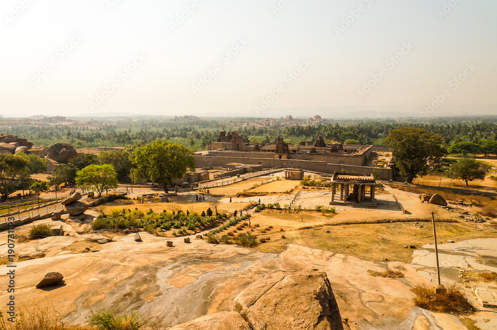 View from the hill to the Sasivekalu Ganesha and Prasanna Narasimha. Ancient ruins of Vijayanagara
