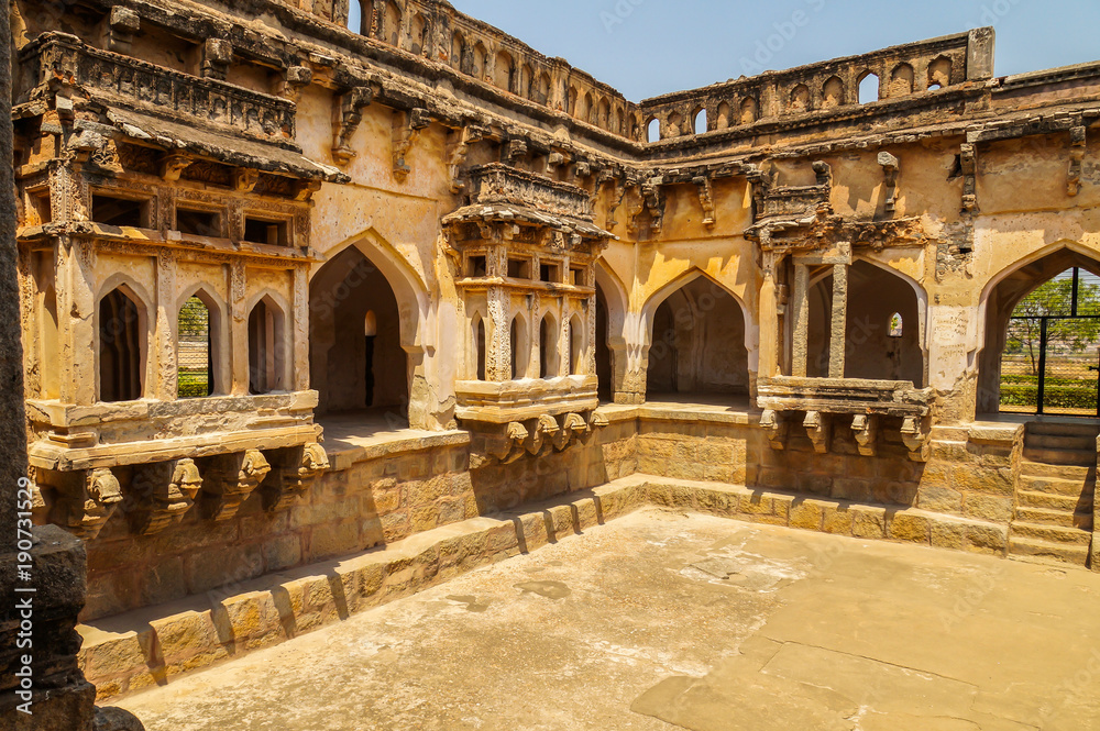 Ancient ruins of Queen's bath. Hpami, Karnataka, India.