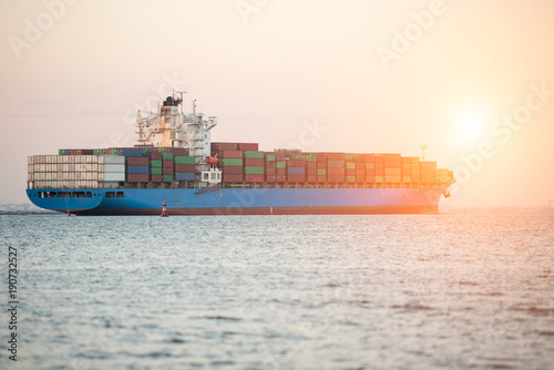 Logistics and transportation of International Container Cargo ship and cargo plane in the ocean 