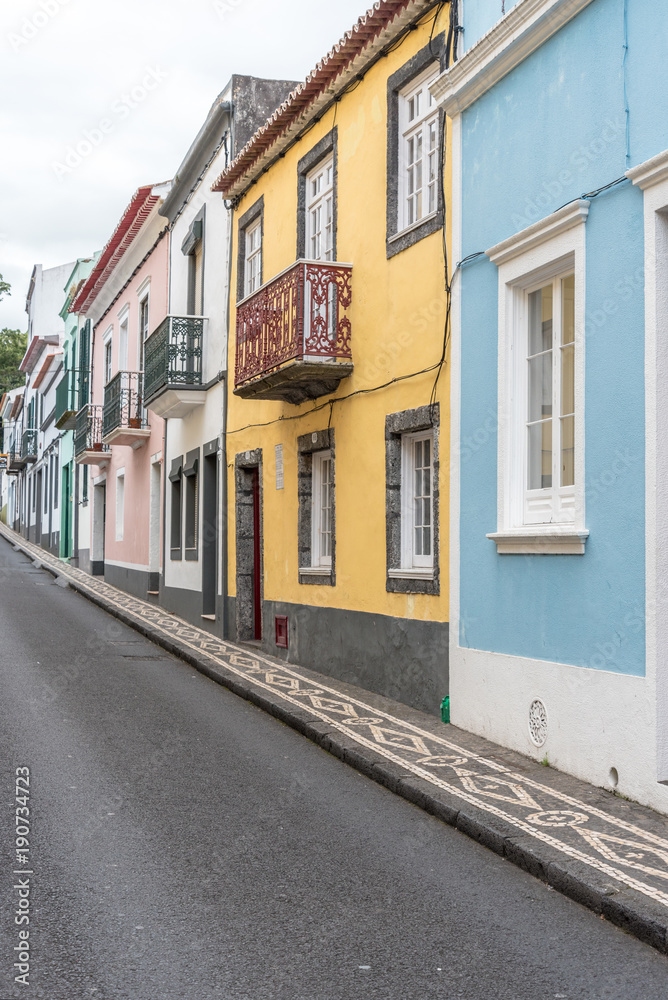 Houses in the historical centre of Ponta Delgada on the island of Sao Miguel in the Azores, Portugal