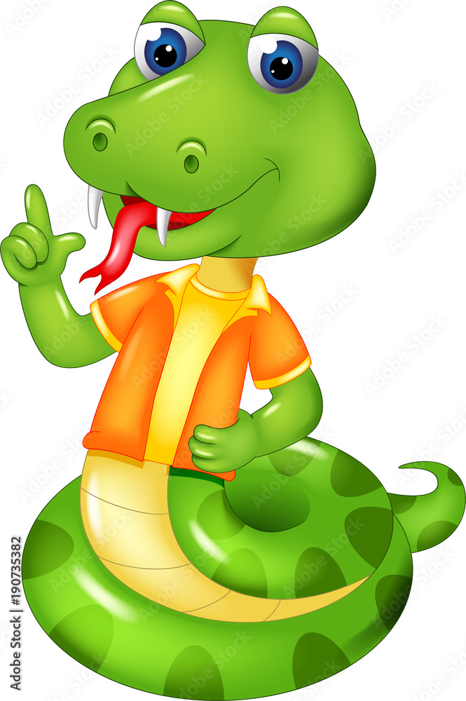 Fototapeta premium funny snake cartoon standing with smile and pointing