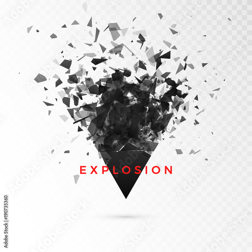 Shatter dark triangle. Abstract cloud of pieces after explosion. Vector illustration isolated on transparent background