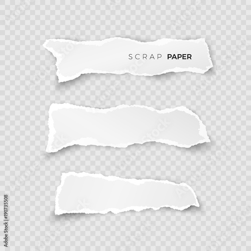 Set of white ripped pieces of paper on transparent background. scrap paper with rough edge. vector illustration