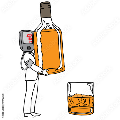 metaphor cause of high blood pressure or hypertension is drinking alcohol vector illustration sketch hand drawn with black lines, isolated on white background. Education Medical concept.