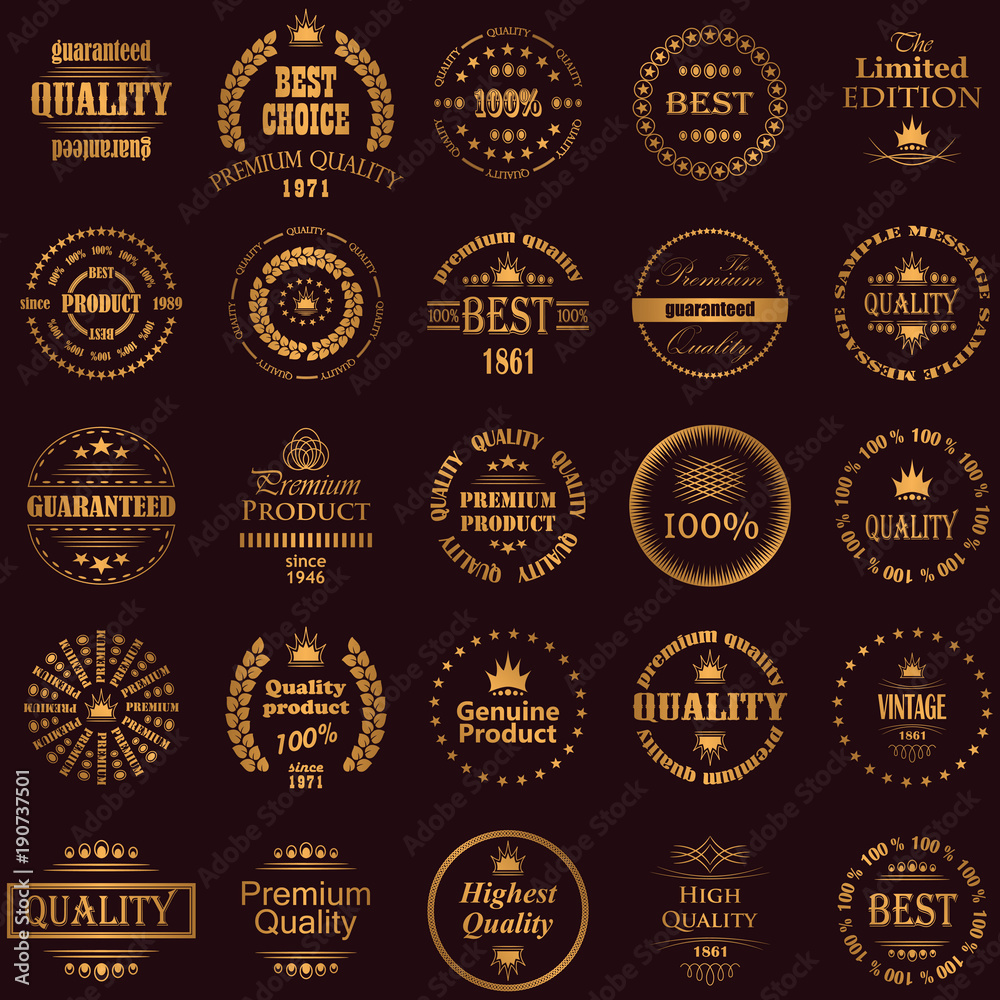 Set of premium quality labels in a gold. Retro Vintage Style