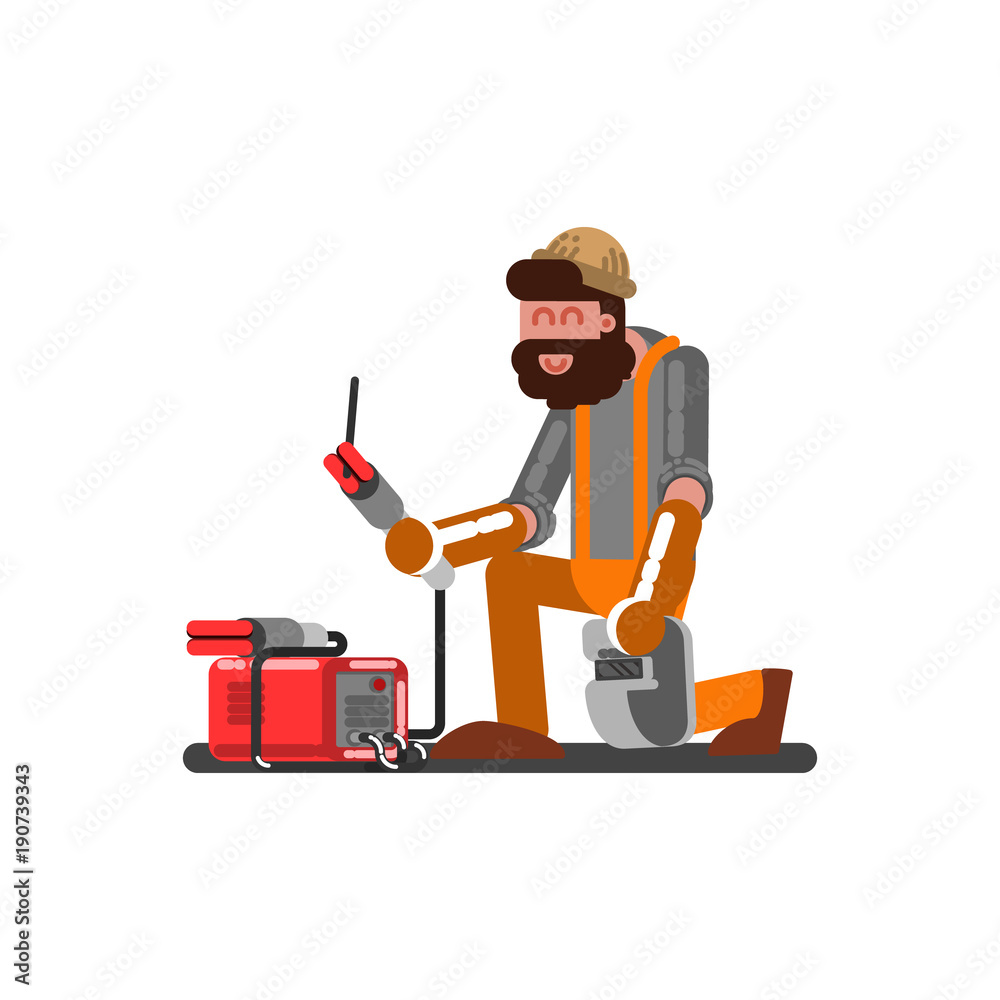 Welder sets up welding machine Welder sets up welding machine