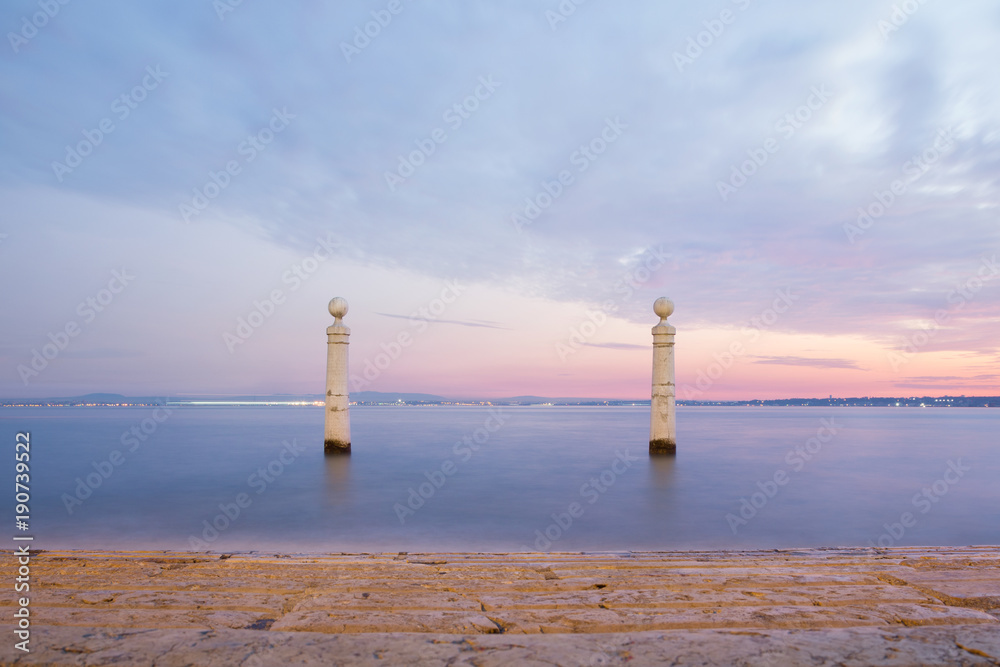 Lisbon (Portugal) - View of river Tejo in the sunset in Cais das Colunas