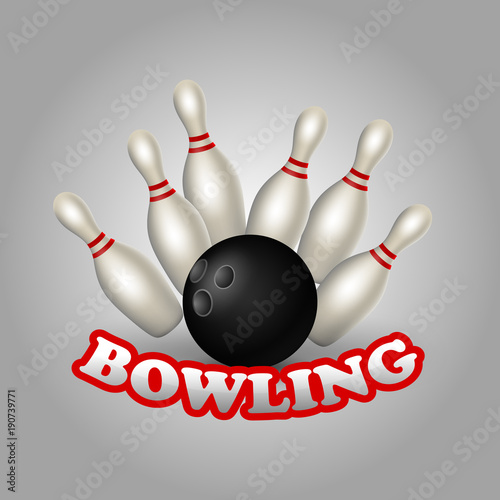 Bowling game leisure concept. Realistic skittles and bowling ball.vector illustration 