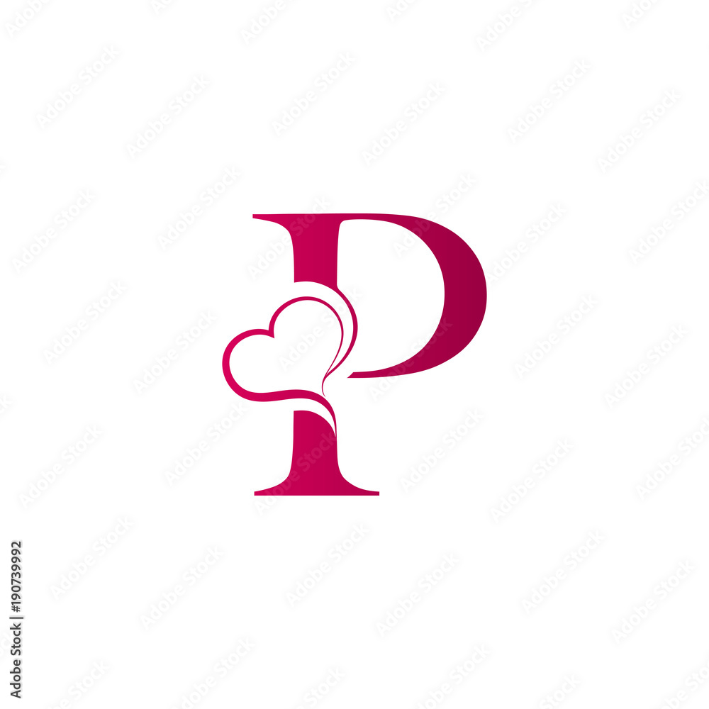 P letter logo with heart icon, valentines day concept P letter logo with heart icon, valentines day concept