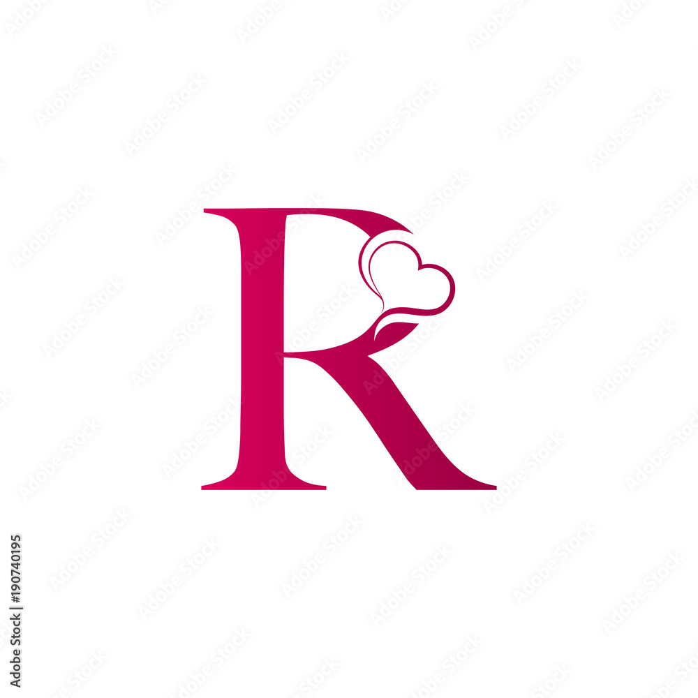 R letter logo with heart icon, valentines day concept R letter logo with heart icon, valentines day concept