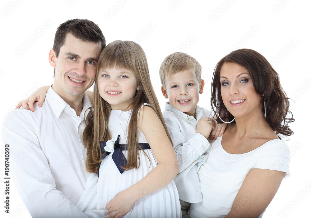 Beautiful happy family - isolated over a white background Beautiful happy family - isolated over a white background
