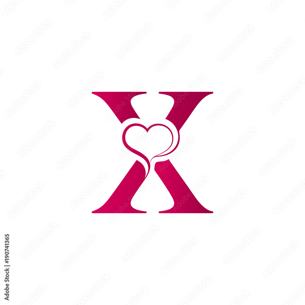 X letter logo with heart icon, valentines day concept X letter logo with heart icon, valentines day concept