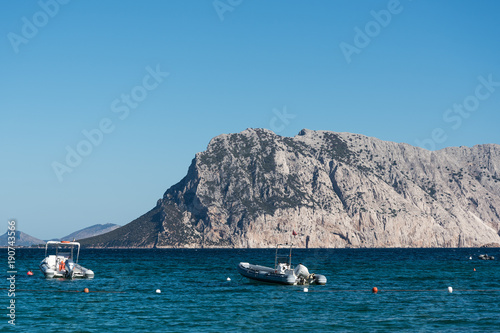 Tavolara cliff in Sardinian landscape, Italy.