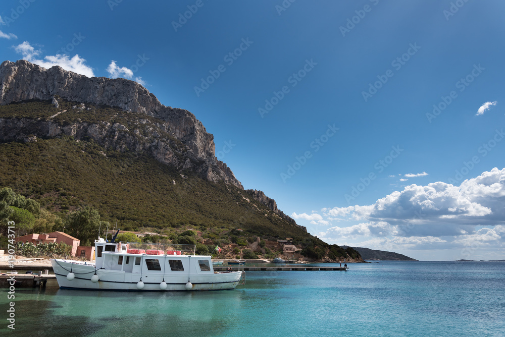 Tavolara cliff in Sardinian landscape, Italy.