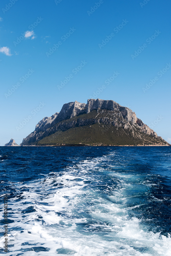 Tavolara cliff in Sardinian landscape, Italy.
