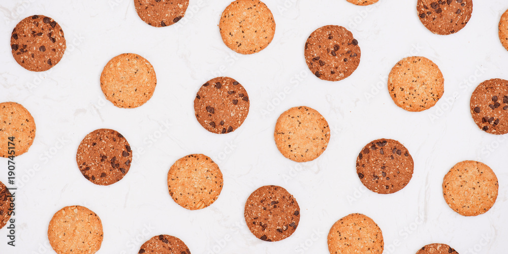 Homemade soft and chewy chocolate chip cookies. Top view Homemade soft and chewy chocolate chip cookies. Top view