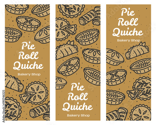 Meat pie, roll, quiche banner illustration